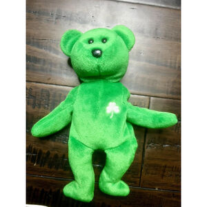 Vintage Ty Beanie Babies Erin Bear 1997 Green Shamrock Plush Stuffed Toy Gift